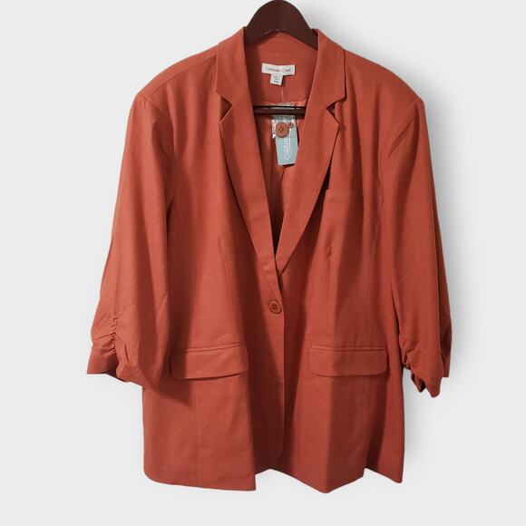 Coldwater Creek 24W Linen Blend Copper Blazer Jacket Rust Orange Stretch NWT - Picture 1 of 13